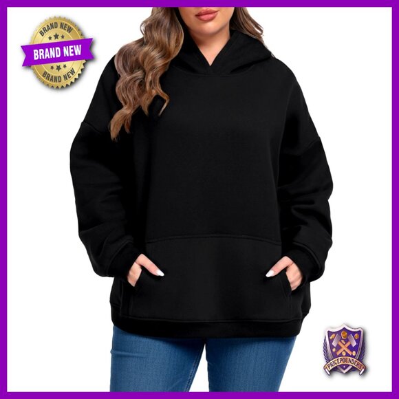 Plus Size Fleece-Lined Hoodie Oversized Sweatshirt Winter Pullover
